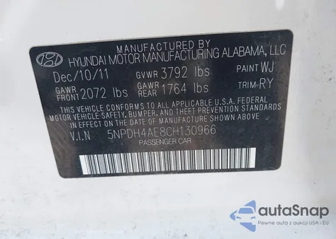 2012 Hyundai Elantra Limited from USA, damaged, VIN 5NPDH4AE8CH130966